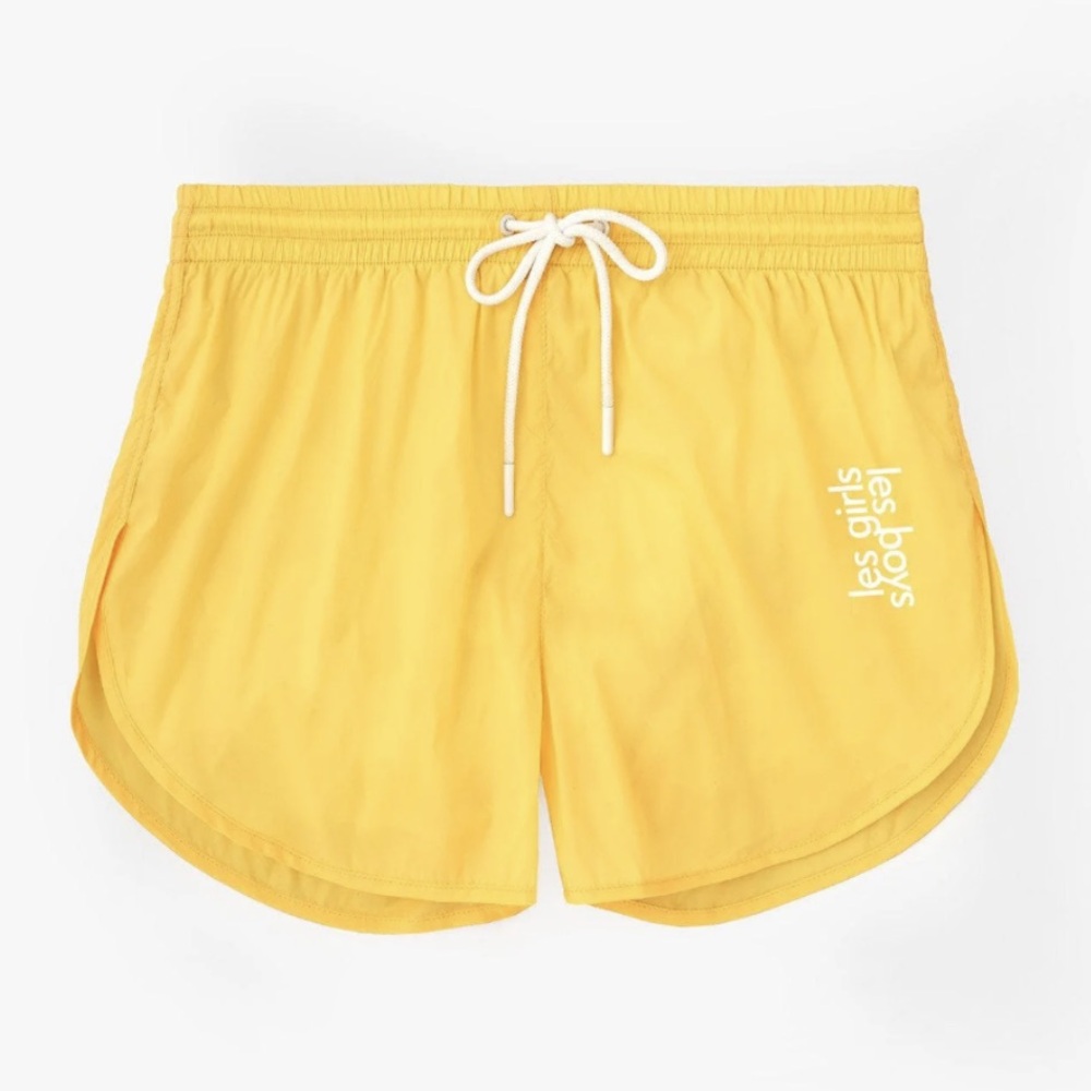 Les Girls Les Boys Yellow Nylon Drawstring Athletic Shorts Size L